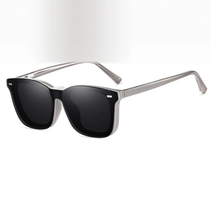 CCSpace Women's Full Rim Square Tr 90 Alloy Eyeglasses Clip On Sunglasses 304051 - Grey