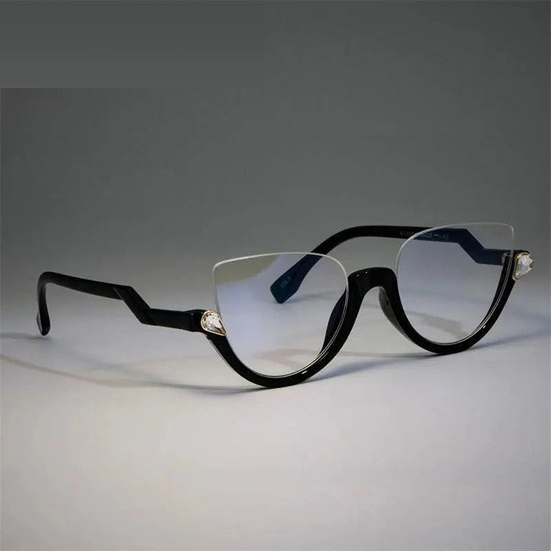 CCspace Women's Semi Rim Cat Eye Resin Frame Eyeglasses 45159 - C6 black clear