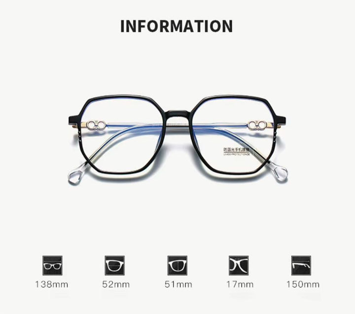 CCspace Women's Full Rim Polygon TR 90 Alloy Myopic Reading Glasses 56224 Reading Glasses CCspace