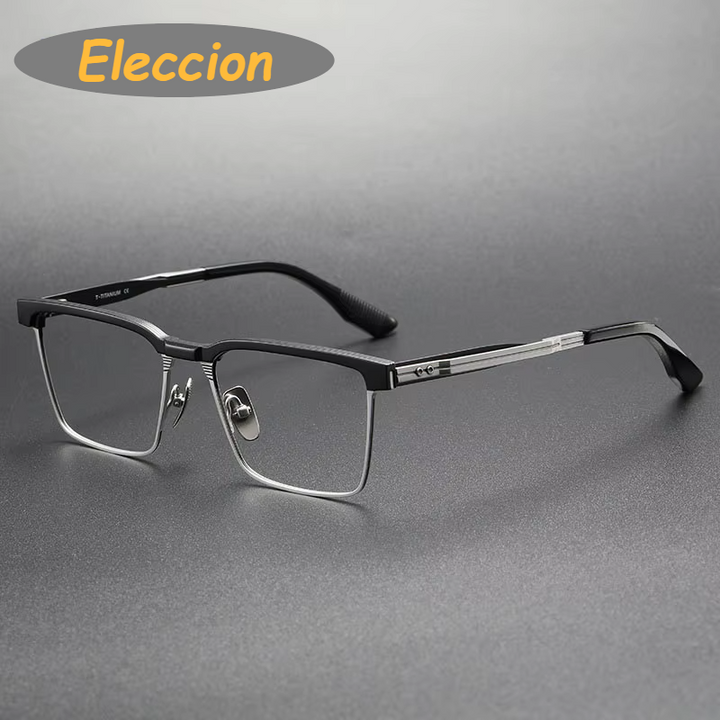 Eleccion Unisex Full Rim Square Acetate Titanium Eyeglasses 942137 Full Rim Eleccion Black - Silver