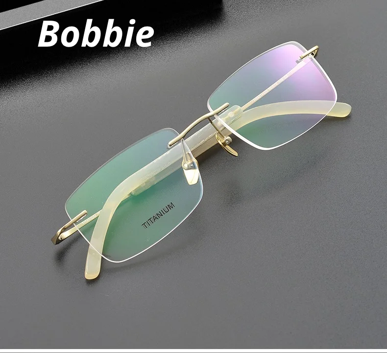 Bobbie Unisex Rimless Square Titanium Horn Temple Eyeglasses 921029