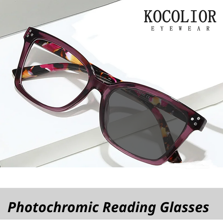 Kocolior Women's Full Rim Square Pc Tr 90 Alloy Photochromic Reading Glasses 525002