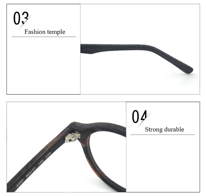 Hdcrafter Unisex Full Rim Round Oval Wood Metal Frame Eyeglasses 4237 — view 6 | Hdcrafter Eyeglasses at FuzWeb