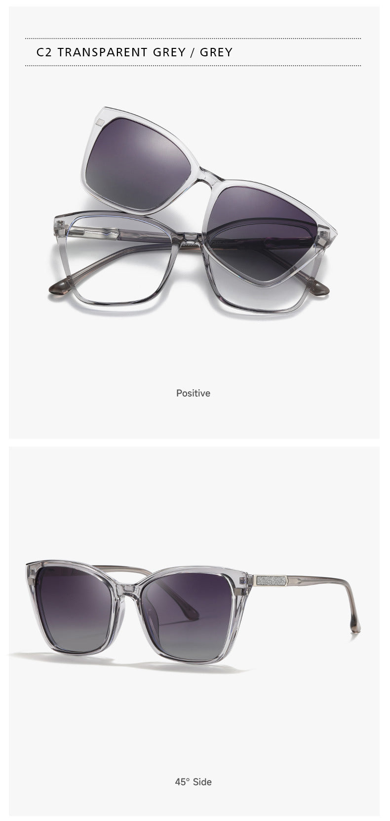 Kansept Unisex Full Rim Square Tr 90 Alloy Reading Glasses Clip On Sunglasses 72005.