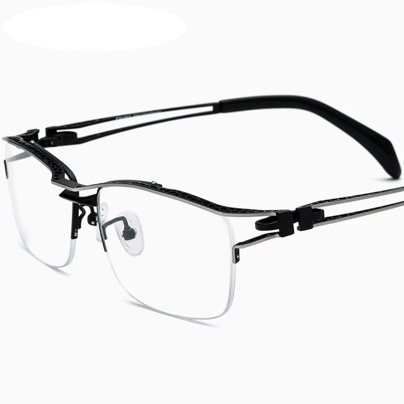 Eleccion Women's Semi Rim Square Titanium Eyeglasses 75006 Semi Rim Brightzone Black - Silver