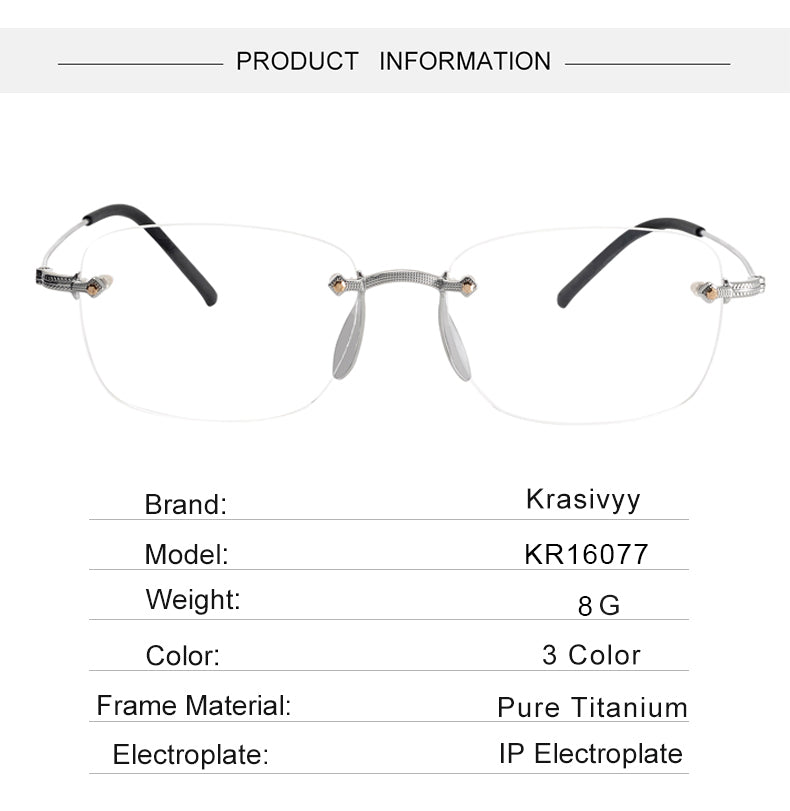 Krasivyy Mens Rimless Polygon Square Titanium Eyeglasses 316077 — view 1 | Krasivyy at FuzWeb