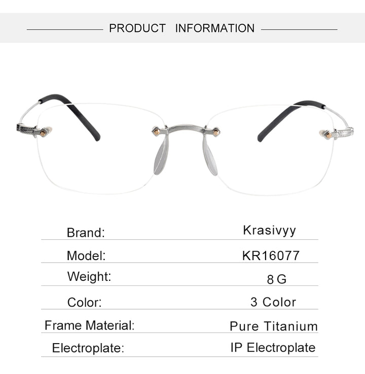 Krasivyy Mens Rimless Polygon Square Titanium Eyeglasses 316077 — view 1 | Krasivyy at FuzWeb