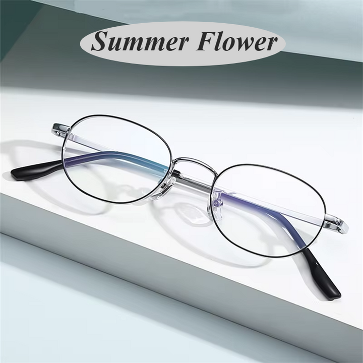 Summer Flower Women's Full Rim Flat Bottom Oval Titanium Eyeglasses 98223 Full Rim Summer Flower