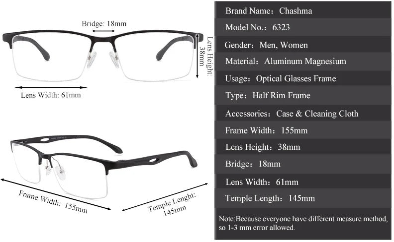Chashma Ochki Unisex Large Semi Rim Square Aluminum Magnesium Sport Eyeglasses 6323 — view 11 | Chashma Ochki at FuzWeb