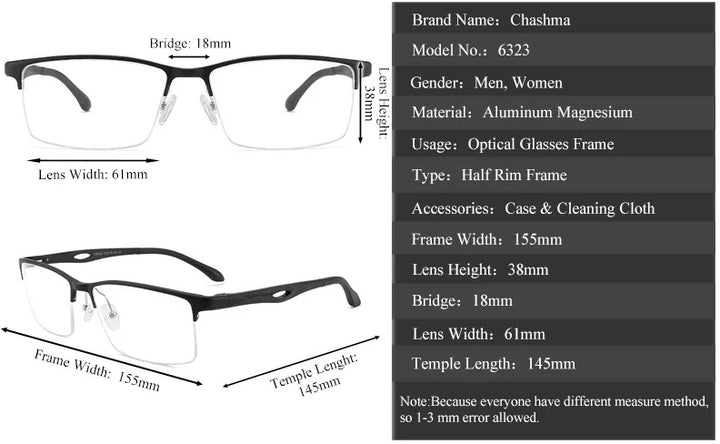 Chashma Ochki Unisex Large Semi Rim Square Aluminum Magnesium Sport Eyeglasses 6323 — view 11 | Chashma Ochki at FuzWeb