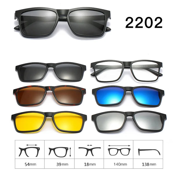 Hdcrafter Unisex Full Rim Acetate Frame 6 In 1 Polarized Magnetic Clip On Sunglasses.