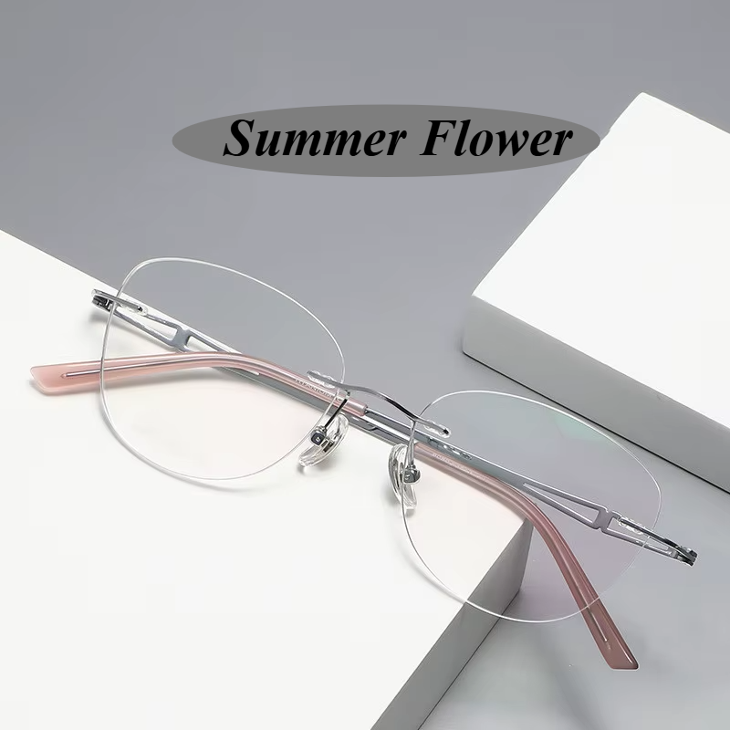 Summer Flower Women's Rimless Cat Eye Titanium Eyeglasses 86089 Rimless Summer Flower