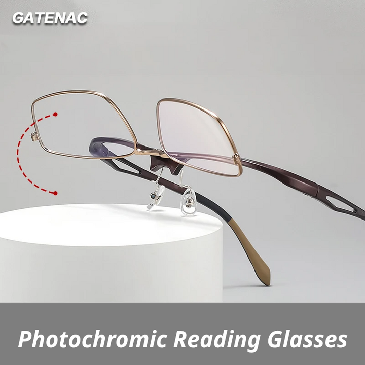 Gatenac Unisex Full Rim Flip Up Square Photochromic Alloy Reading Glasses 679001