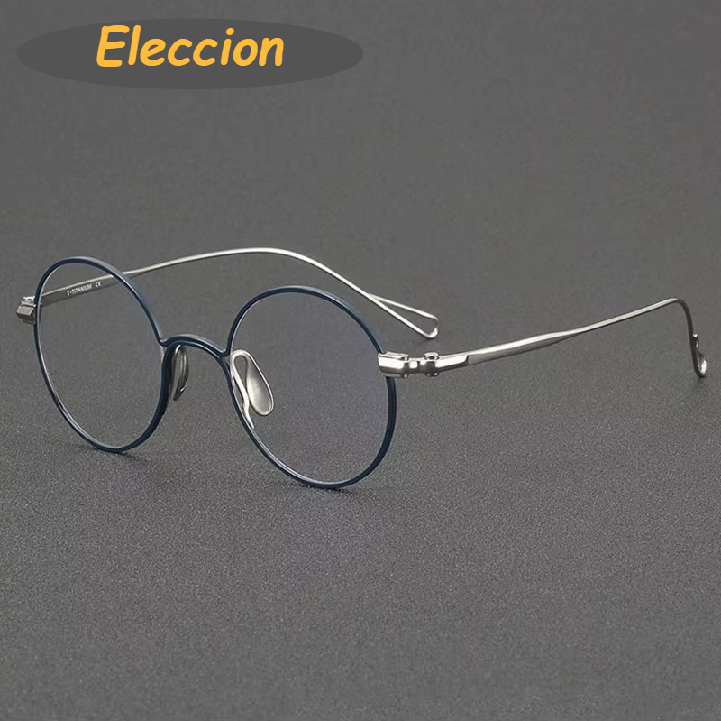 Eleccion Unisex Full Rim Round Titanium Eyeglasses 942152 Full Rim Eleccion Blue - Silver