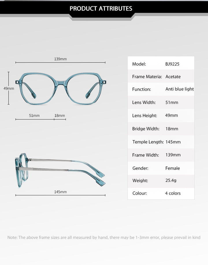 Gmei Womens Full Rim Square Acetate Alloy Eyeglasses 9225 — view 2 | Gmei Optical at FuzWeb