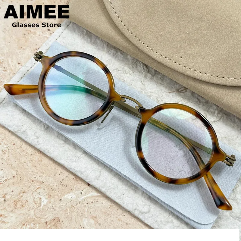 Aimee Unisex Full Rim Round Titanium Acetate Eyeglasses 365899