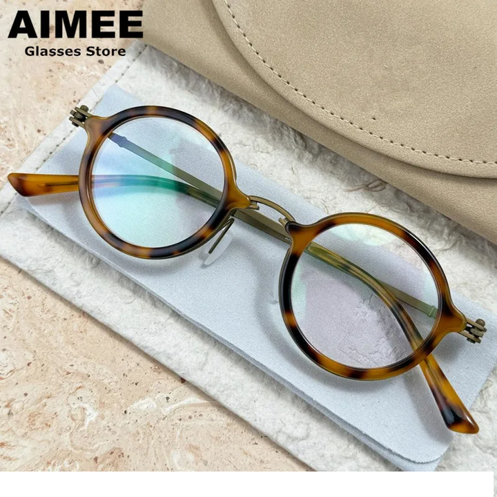Aimee Unisex Full Rim Round Titanium Acetate Eyeglasses 365899