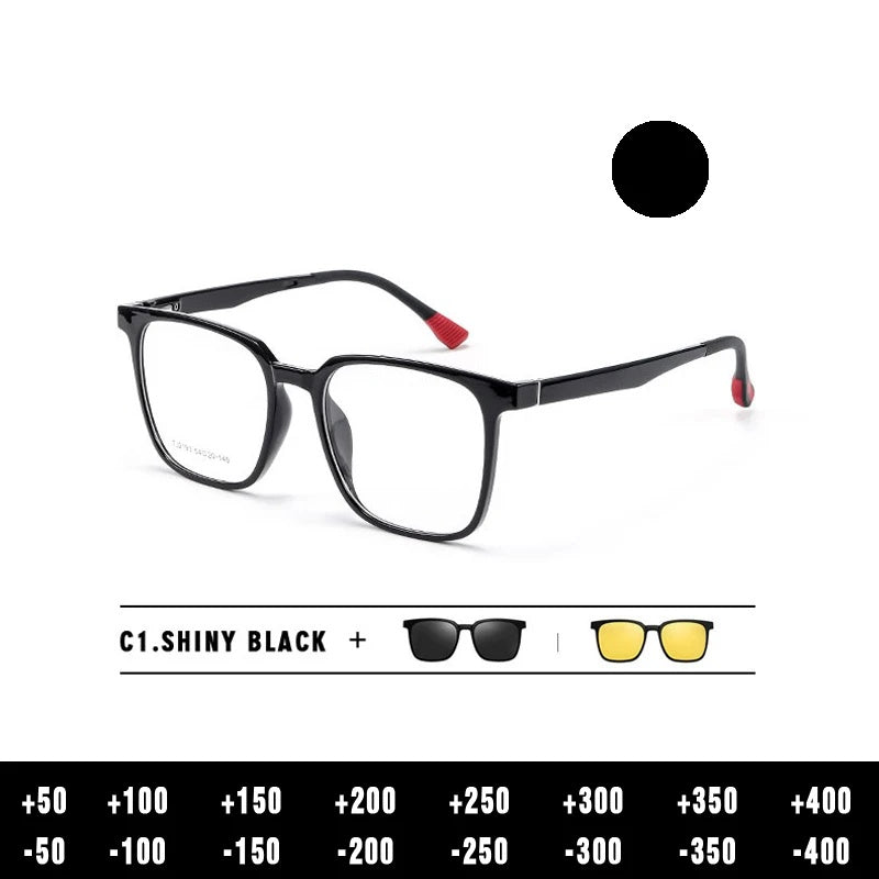 Kansept Unisex Full Rim Square Tr 90 Reading Glasses Clip On Polarized Sunglasses 2190.