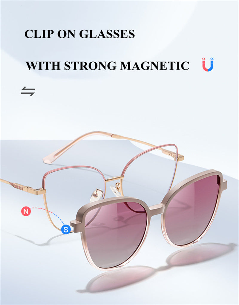 Summer Flower Womens Full Rim Cat Eye Steel Eyeglasses Clip On Sunglasses 617102 — view 2 | Summer Flower at FuzWeb