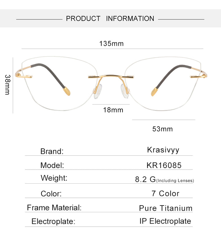 Krasivyy Womens Rimless Oval Cat Eye Titanium Eyeglasses 416085 — view 1 | Krasivyy at FuzWeb
