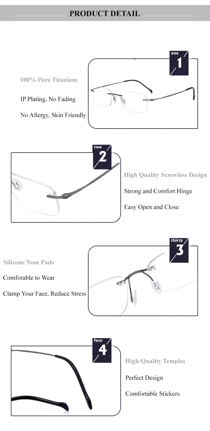 Chashma Unisex Rimless Square Titanium Eyeglasses 816006.