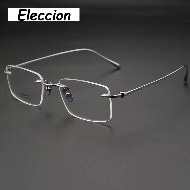 Eleccion Unisex Rimless Oval Square Titanium Eyeglasses 41609 Rimless Eleccion Silver