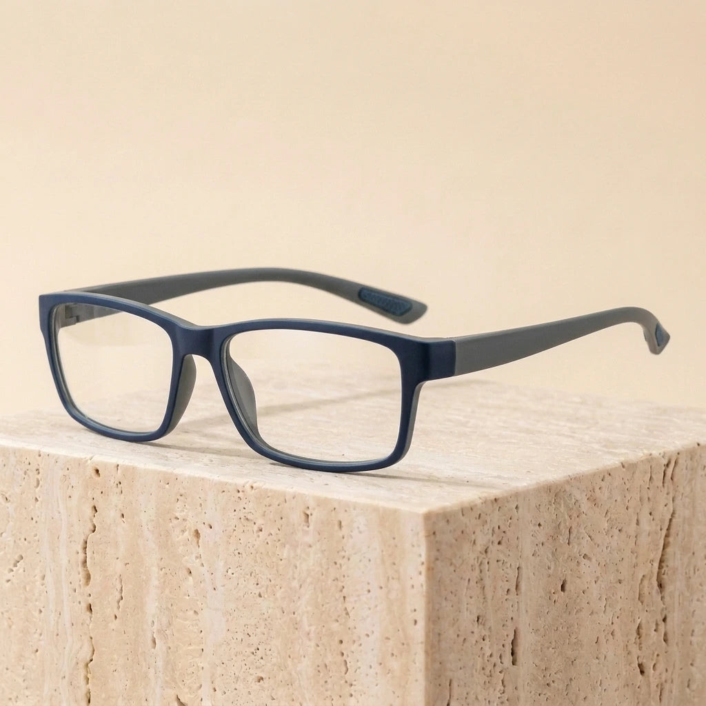 Chashma Men's Full Rim Big Square Tr 90 Titanium Sport Eyeglasses 1106 - Blue with Gray