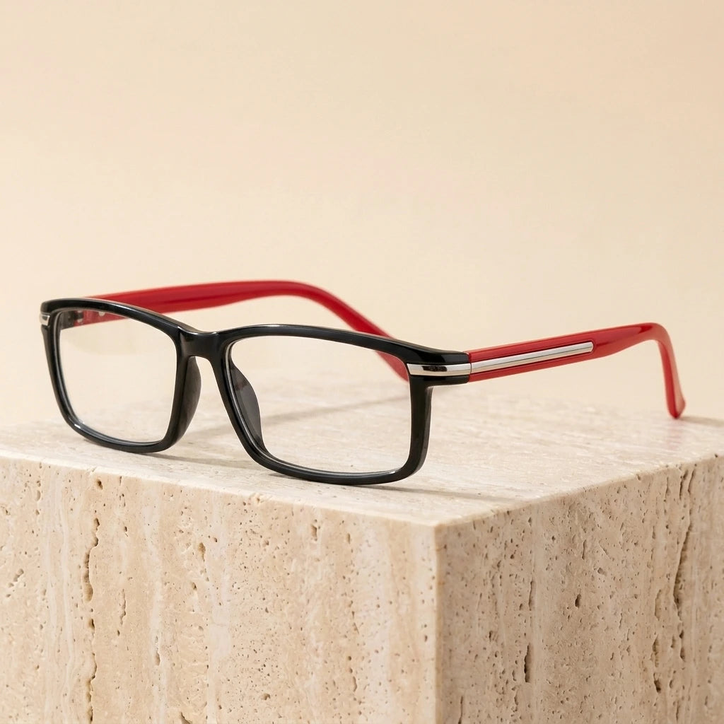 Chashma Unisex Full Rim Square Titanium TR90 Reading Glasses 1356 - Red