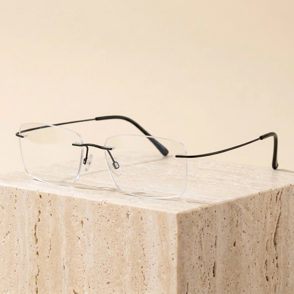 Chashma Unisex Rimless Rectangle Titanium Eyeglasses 16016 - Black
