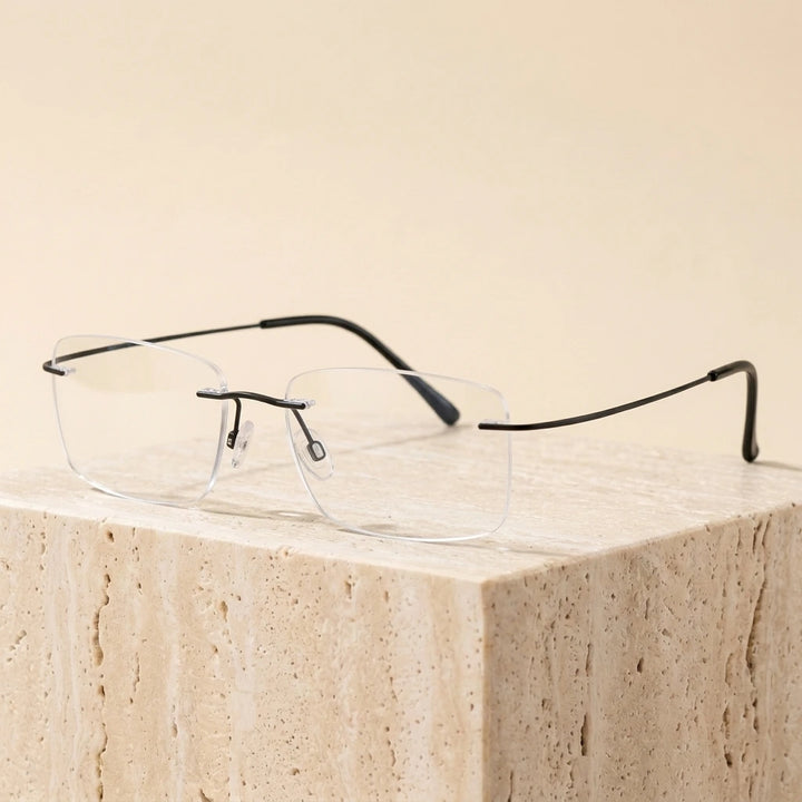 Chashma Unisex Rimless Rectangle Titanium Eyeglasses 16016 - Black