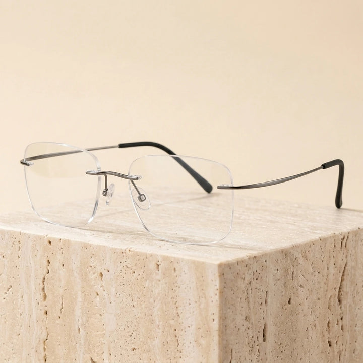 Chashma Unisex Rimless Rectangle Titanium Eyeglasses 16016 - Gray