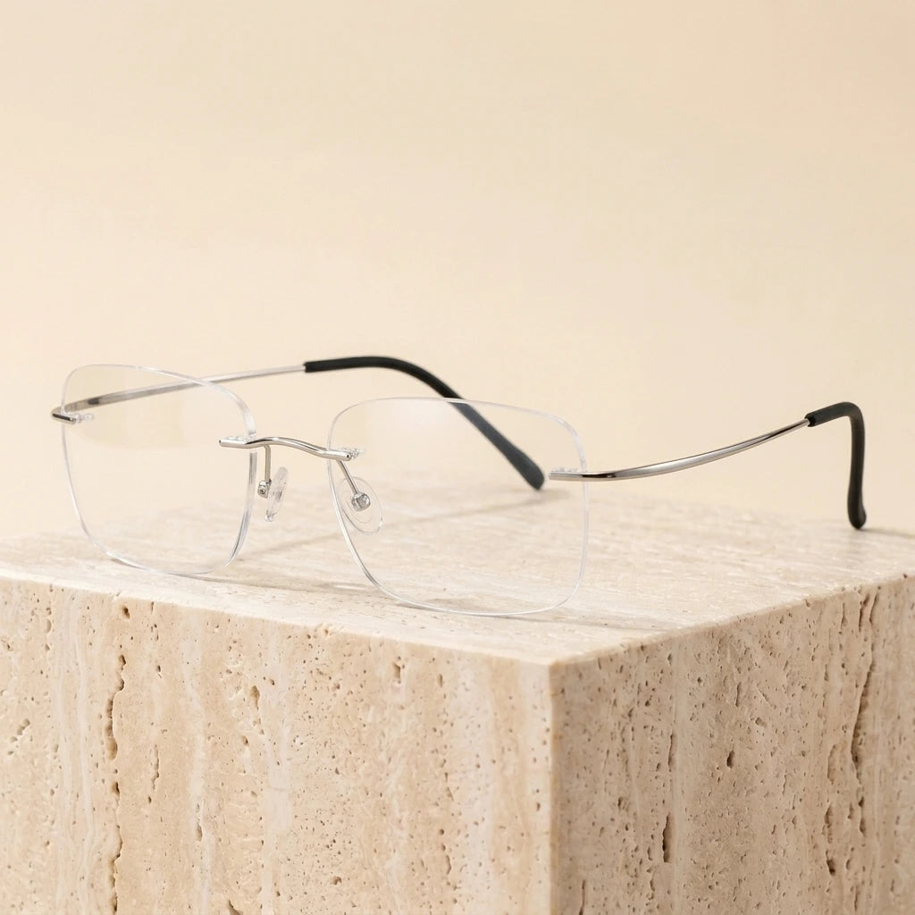 Chashma Unisex Rimless Rectangle Titanium Eyeglasses 16016 - Silver