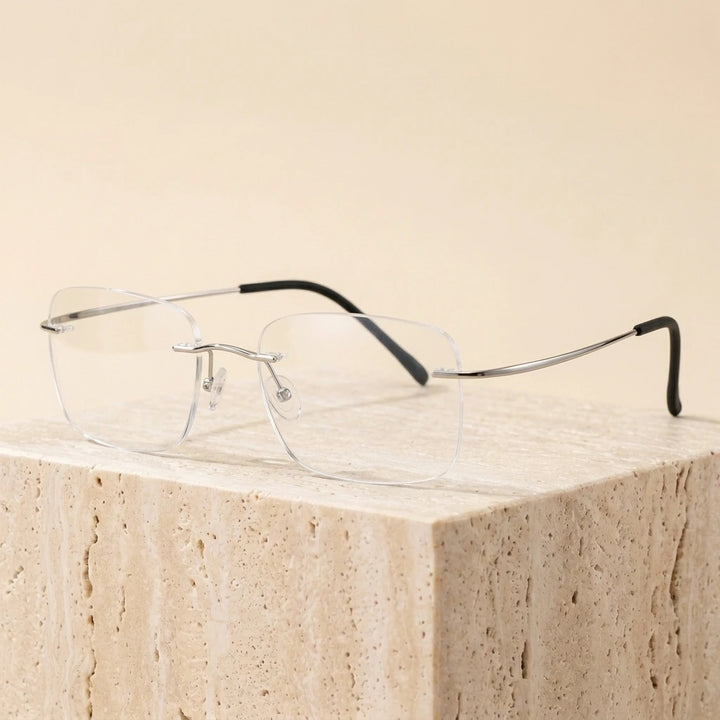 Chashma Unisex Rimless Rectangle Titanium Eyeglasses 16016 - Silver
