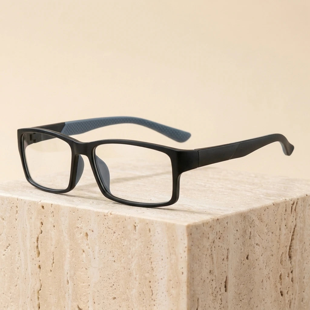 Chashma Men's Full Rim Rectangular Tr 90 Titanium Sport Eyeglasses 1805 - Black with Gray