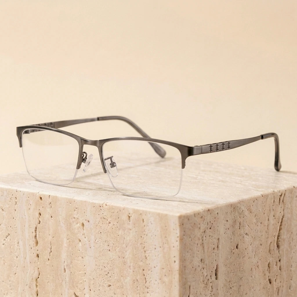 Chashma Men's Rectangular Semi Rim Titanium Eyeglasses 2022 - 2022 Gray
