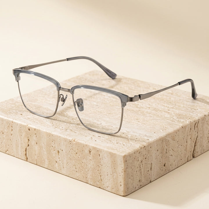 Chashma Ottica Unisex Full Rim Square Acetate Titanium Eyeglasses 412079 - Gray