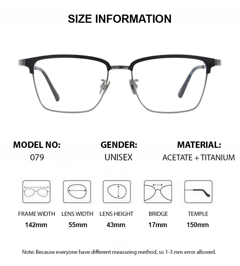 Chashma Ottica Unisex Full Rim Square Acetate Titanium Eyeglasses 412079 - Size Chart