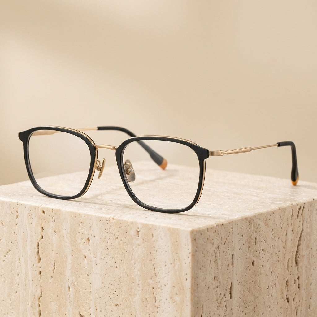 Chashma Ottica Men's Full Rim Square Acetate Titanium Eyeglasses 412808 - Black Gold
