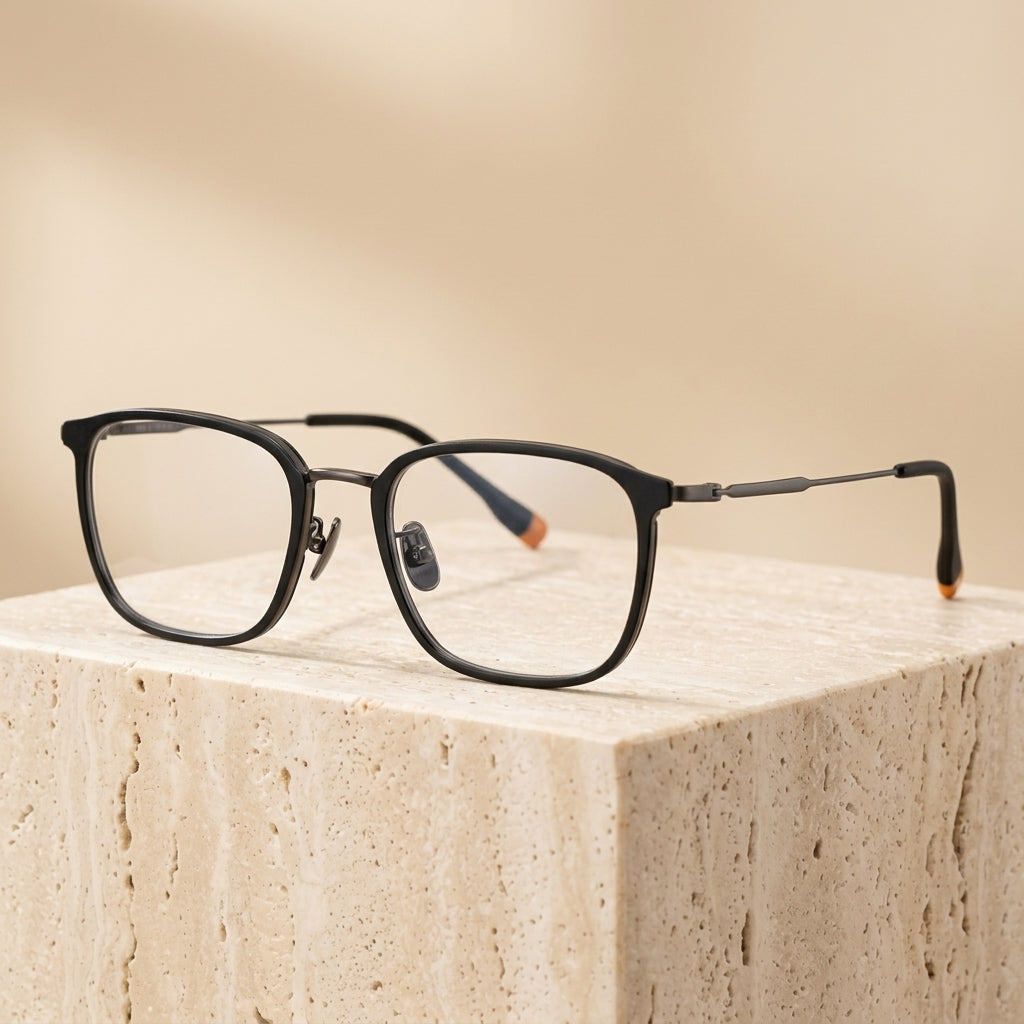 Chashma Ottica Men's Full Rim Square Acetate Titanium Eyeglasses 412808 - Black