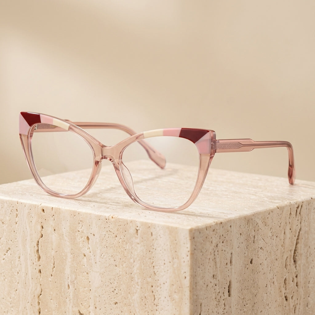 Chashma Ottica Women's Full Rim Oval Cat Eye Acetate Eyeglasses 419251 - Pink