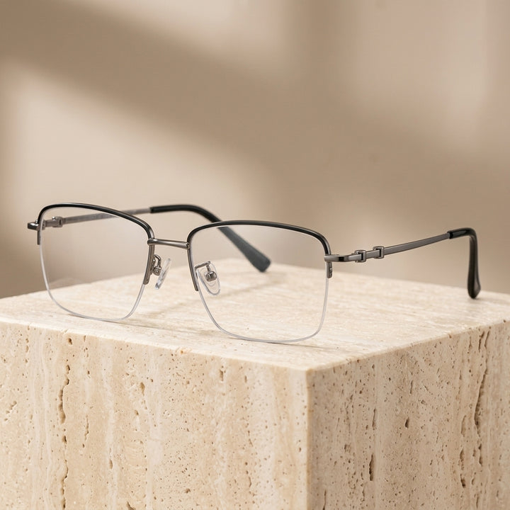 Chashma Ottica Unisex Semi Rim Square Titanium Eyeglasses 468969 - Gray