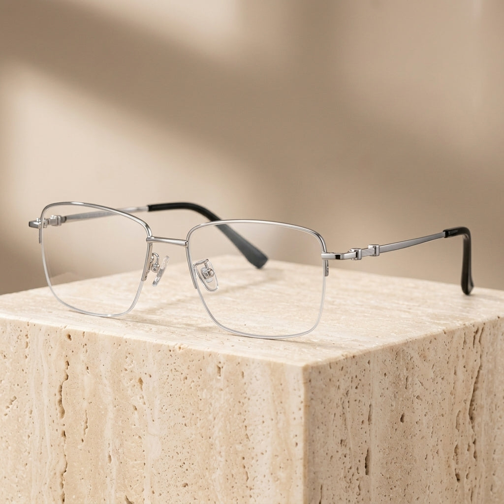 Chashma Ottica Unisex Semi Rim Square Titanium Eyeglasses 468969 - Silver