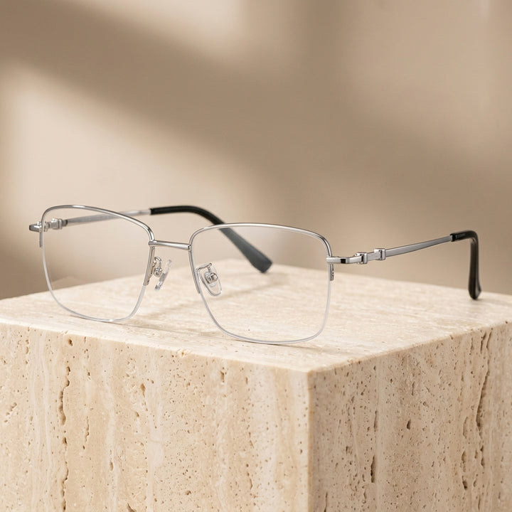 Chashma Ottica Unisex Semi Rim Square Titanium Eyeglasses 468969 - Silver