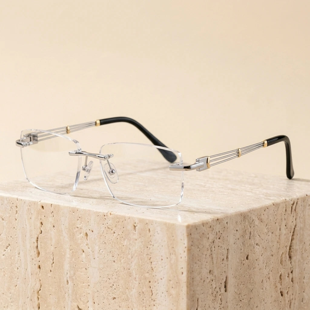 Chashma Men's Rimless Square Alloy Eyeglasses 58128 - Silver
