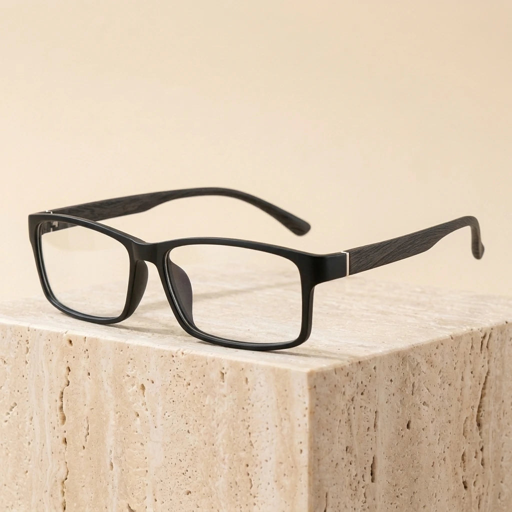 Chashma Men's Full Rim Square Tr 90 Eyeglasses 6015 - Wood Like Temple
