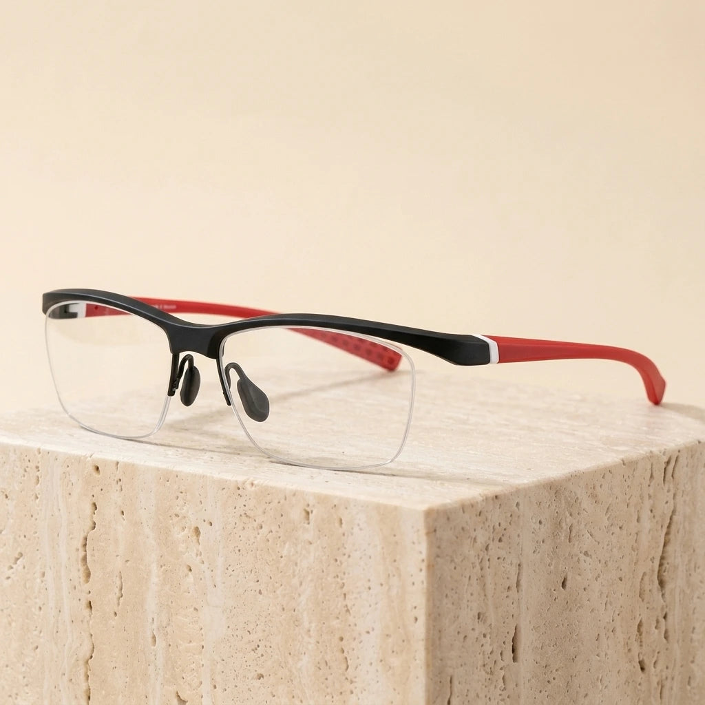 Chashma Men's Semi Rim Square Tr 90 Titanium Sport Eyeglasses 7027 - Black with Red