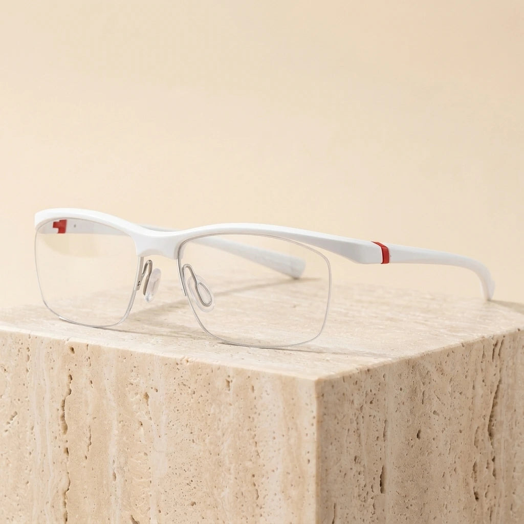 Chashma Men's Semi Rim Square Tr 90 Titanium Sport Eyeglasses 7027 - white