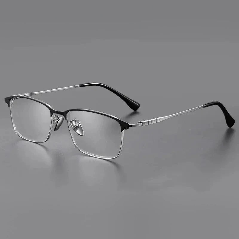 Chashma Men's Full Rim Square Brow Line Titanium Eyeglasses 885941 - Black-Silver