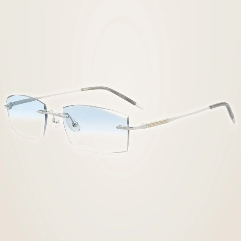 Chashma Men's Rimless Polygon Square Titanium Eyeglasses 669312 - Silver-Gradient Blue