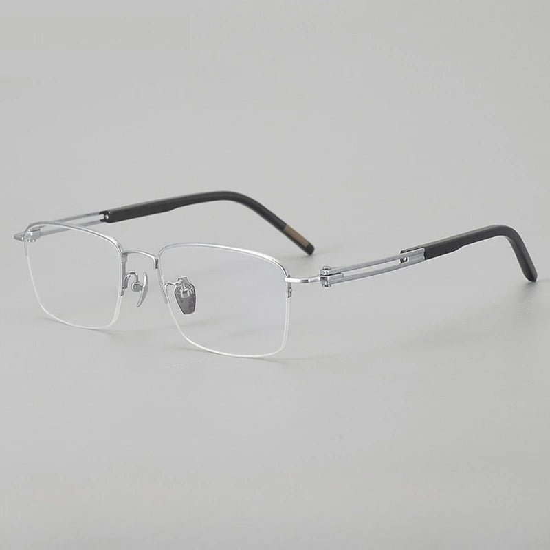 Chashma Men's Semi Rim Big Square Titanium Horn Eyeglasses 966008 - Silver